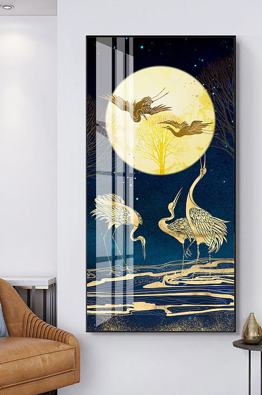 仙鹤现代装饰画玄关背景墙