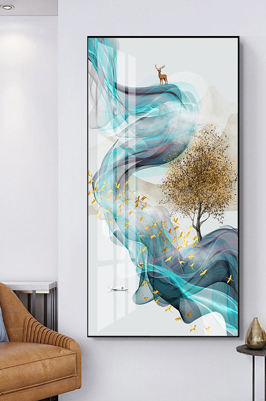 线条麋鹿装饰画玄关背景墙-众图网