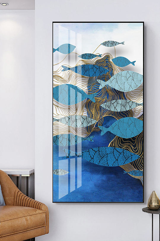 线条金色鱼玄关背景墙