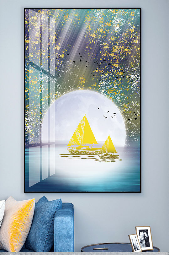 意境帆船金箔装饰画玄关