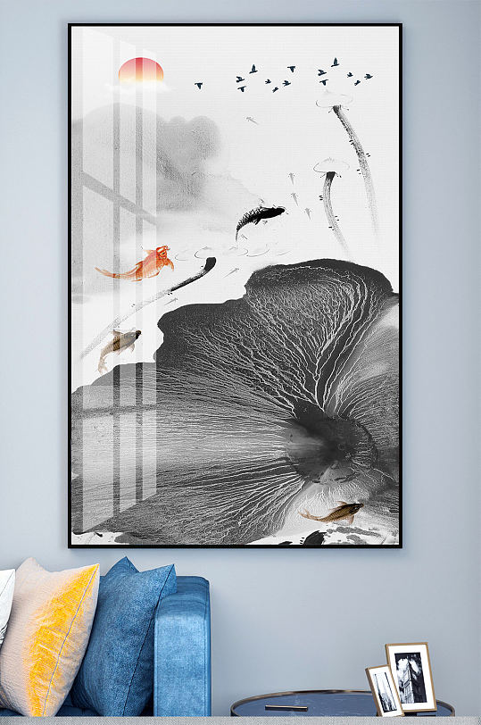 新中式意境水墨荷花装饰画-众图网