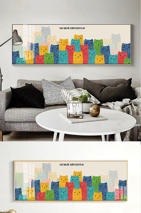 彩色喵咪猫床头装饰画