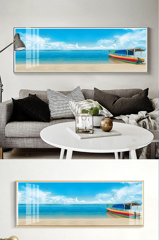 风景蓝天白云沙滩海滨大海-众图网