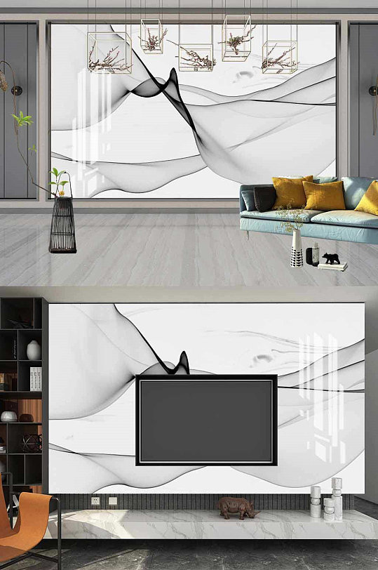 灰色高清大理石纹新中式抽象线条背景墙-众图网