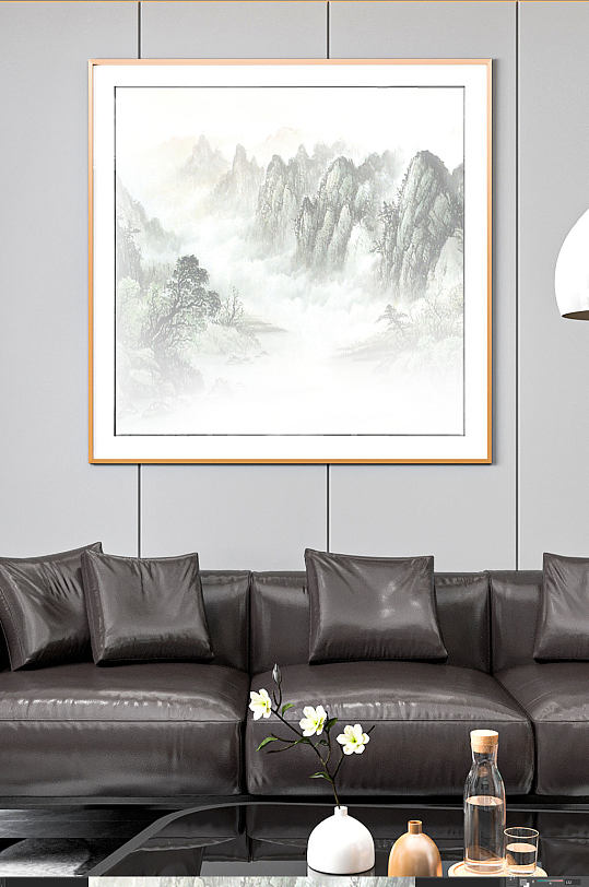 云雾缭绕方形水墨画-众图网