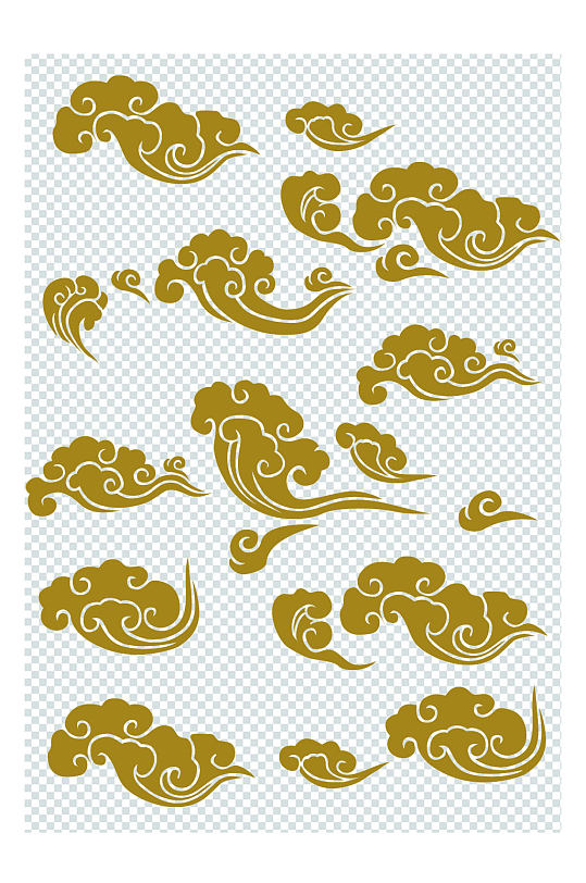 中式古典金色祥云纹路花纹祥云矢量图