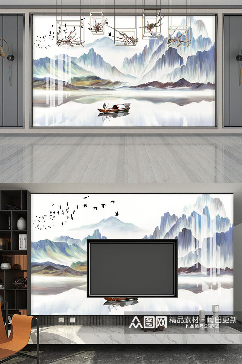 新中式山水装饰画高清素材