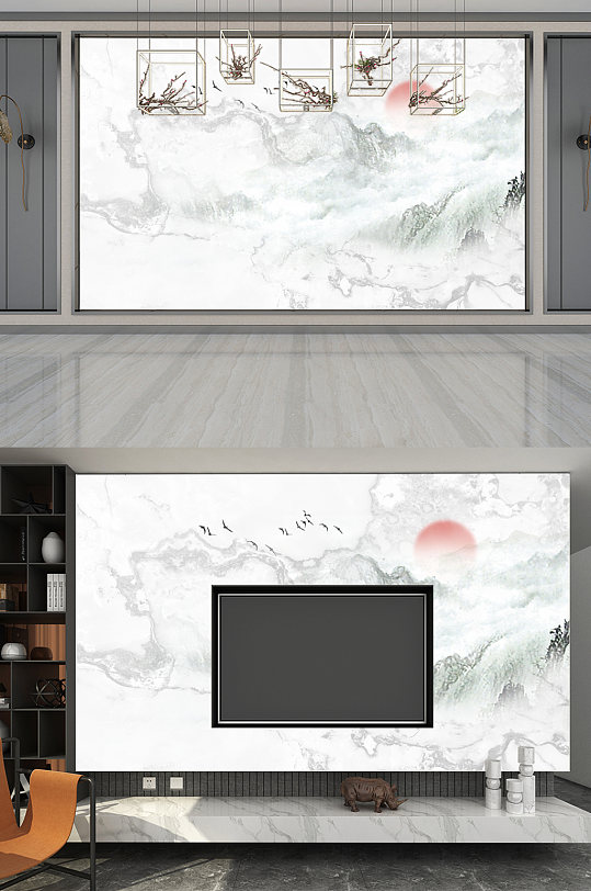 灰色高清云海日出背景墙大理石纹路背景墙-众图网