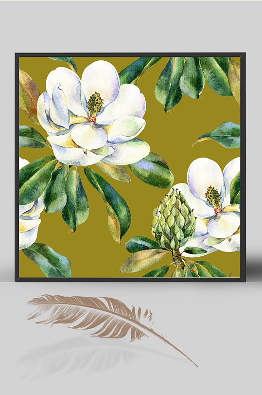 方形栀子花黄底图案