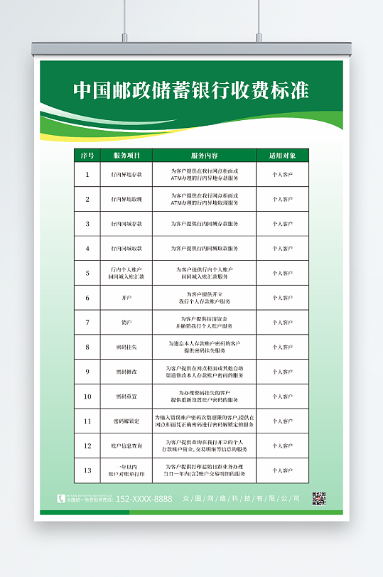 中國郵政收費(fèi)標(biāo)準(zhǔn)項(xiàng)目海報(bào)
