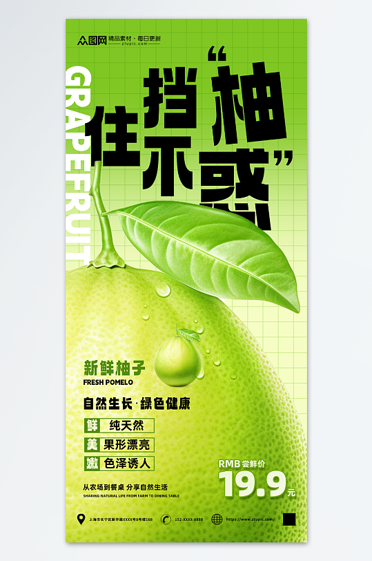 新鲜柚子水果海报-众图网