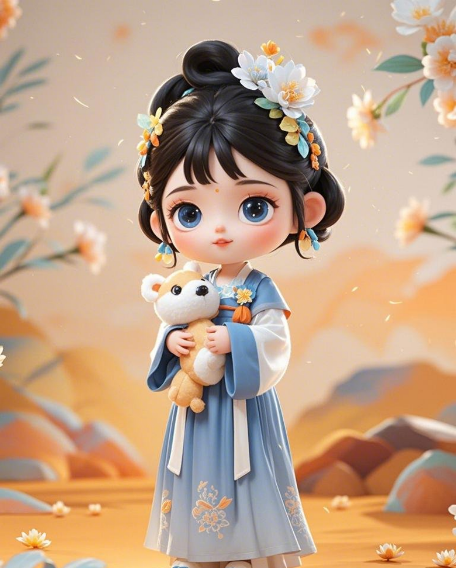 汉服Q版小美女萌萌哒形象飘逸潇洒素材