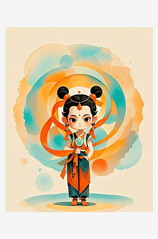 水墨哪吒图形插画-众图网