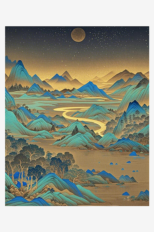 千里江山图图形插画素材下载-众图网