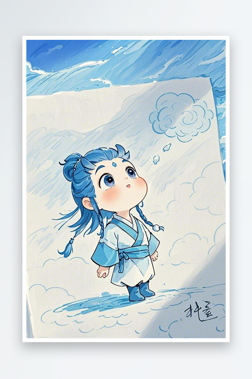 Q版敖丙简笔画插画治愈系插画素材下载-众图网