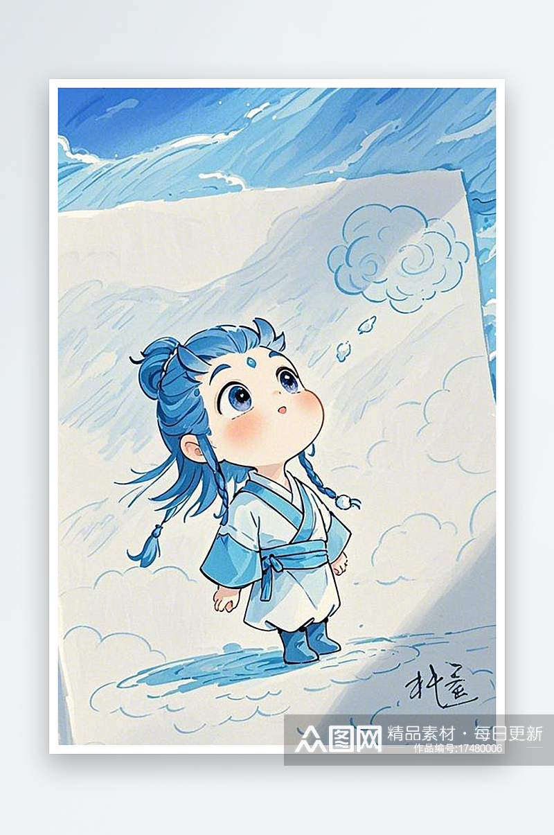 Q版敖丙简笔画插画治愈系插画素材下载-众图网