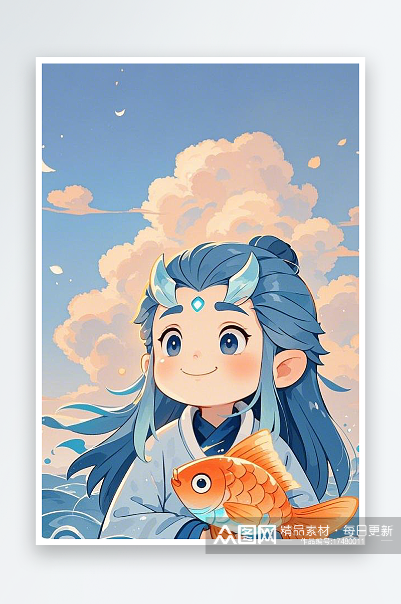 Q版敖丙简笔画插画治愈系插画素材下载-众图网