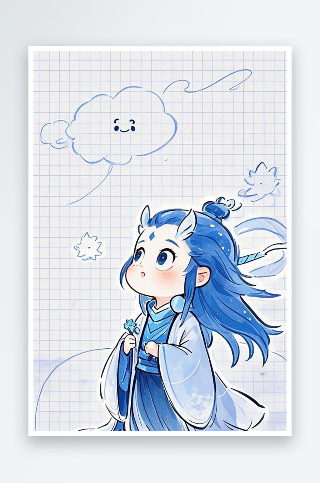 Q版敖丙简笔画插画治愈系插画元素素材下载-众图网