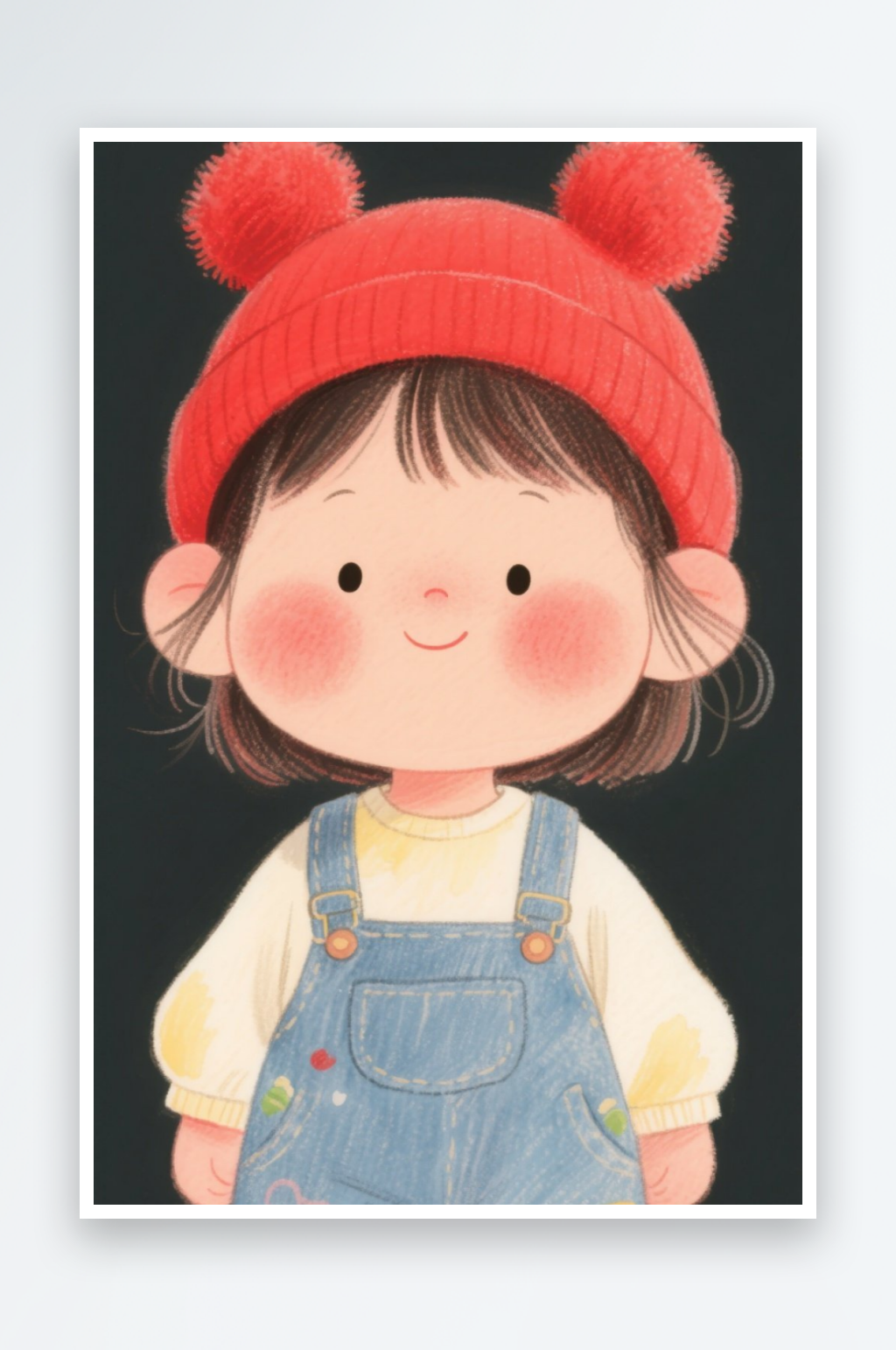 一個可愛的鉛筆畫卡通小孩形象紅帽子背帶褲素材