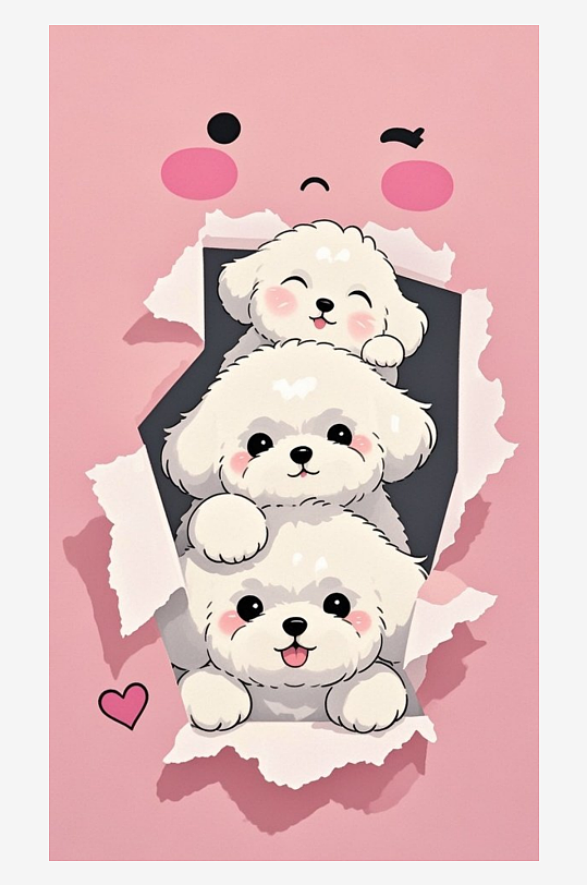 几只可爱的漫画风格的小狗崽Q版可爱可爱线