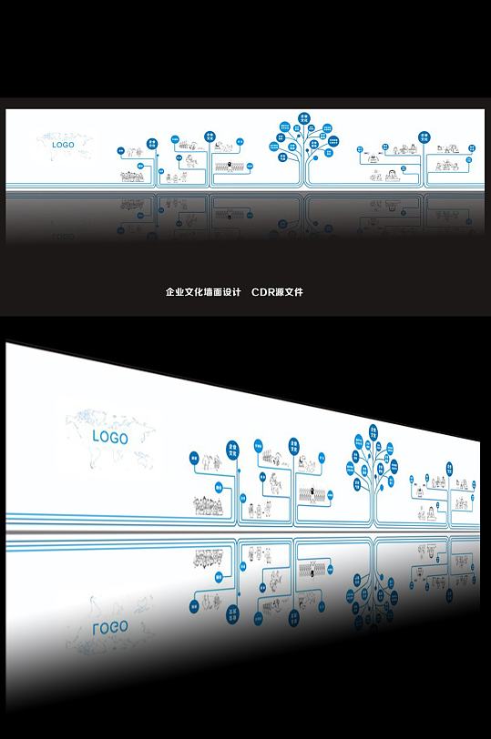 企业矢量蓝色简洁手绘风格文化墙
