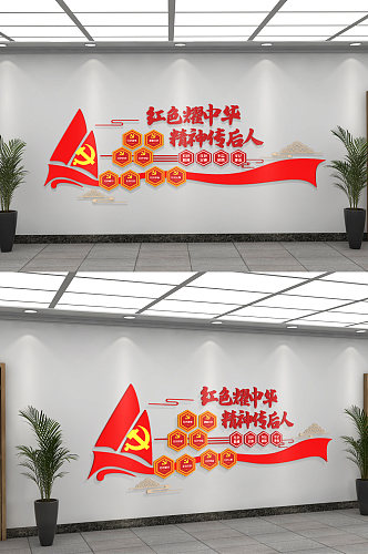 红色文化发展历程文化墙设计模板