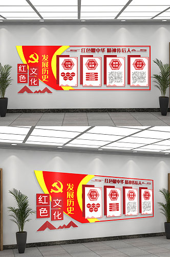 红色文化发展历程文化墙设计模板