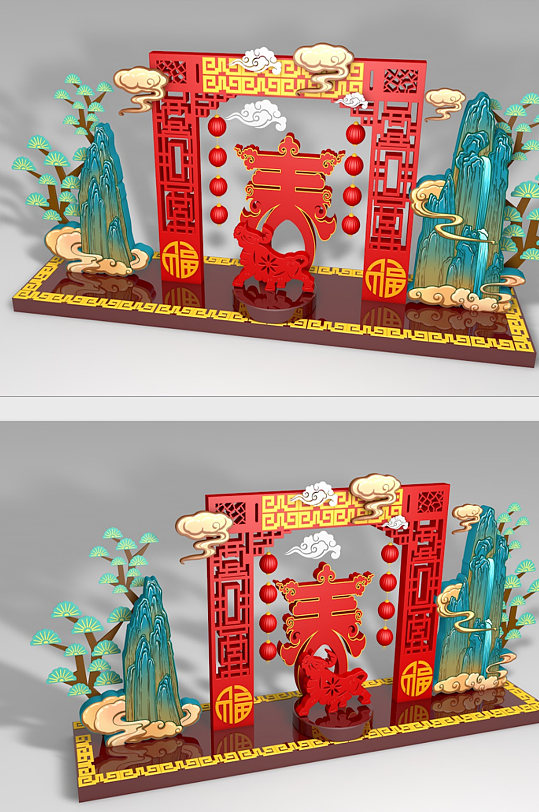 国潮创意2021新年牛年商场PD春节美陈物料