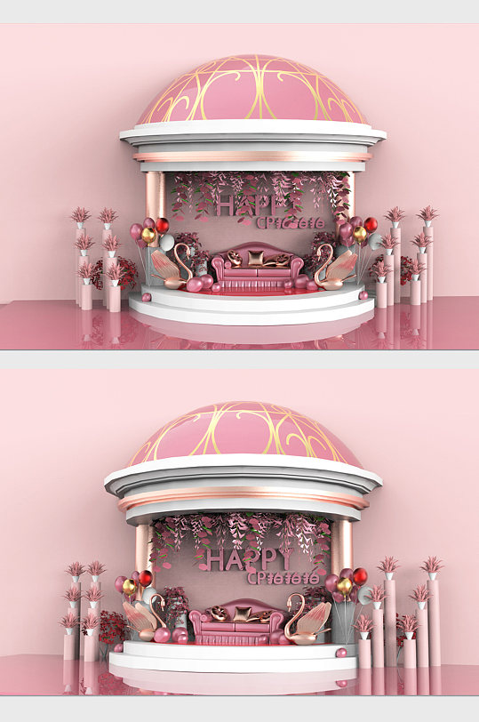 创商场粉色网红拍照点美陈设计-众图网