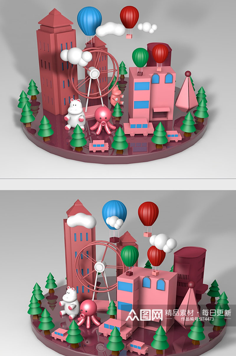 儿童游乐园商业3D美陈设计素材