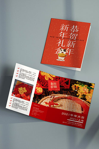 2021牛年新年春节对折页宣传设计