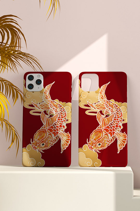 红色锦鲤手机壳设计