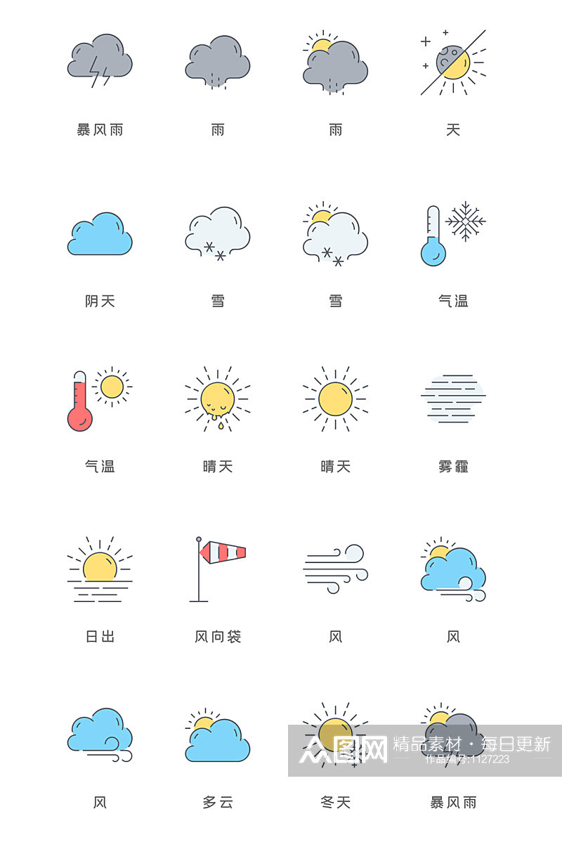 时尚扁平插画天气预报icon图标素材