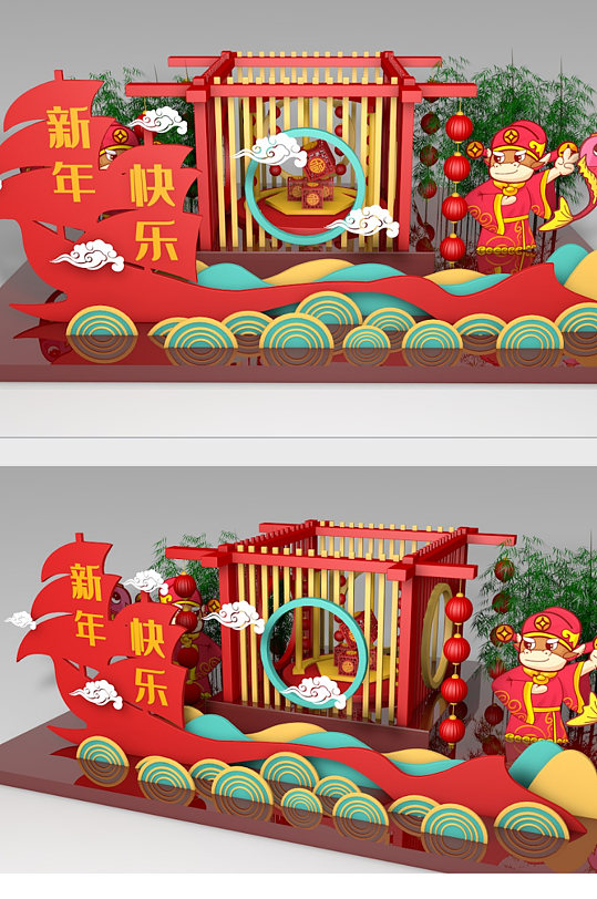 c4d新中式国潮风牛年2021春节美陈