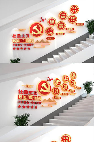 社会主义核心价值观活动室楼梯党建文化墙