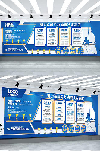 蓝色大气励志公司历程简介荣誉企业文化墙