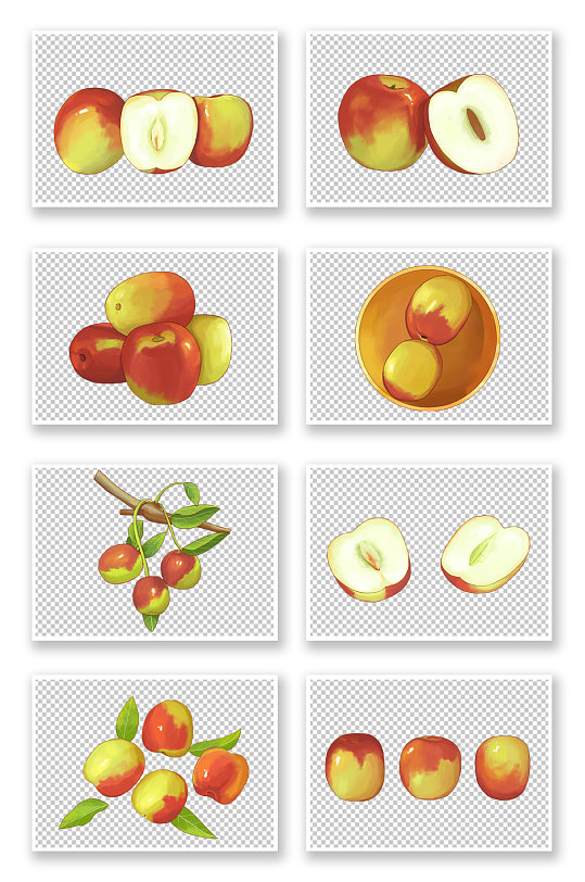 手绘写实卡通冬枣冬季水果元素插画