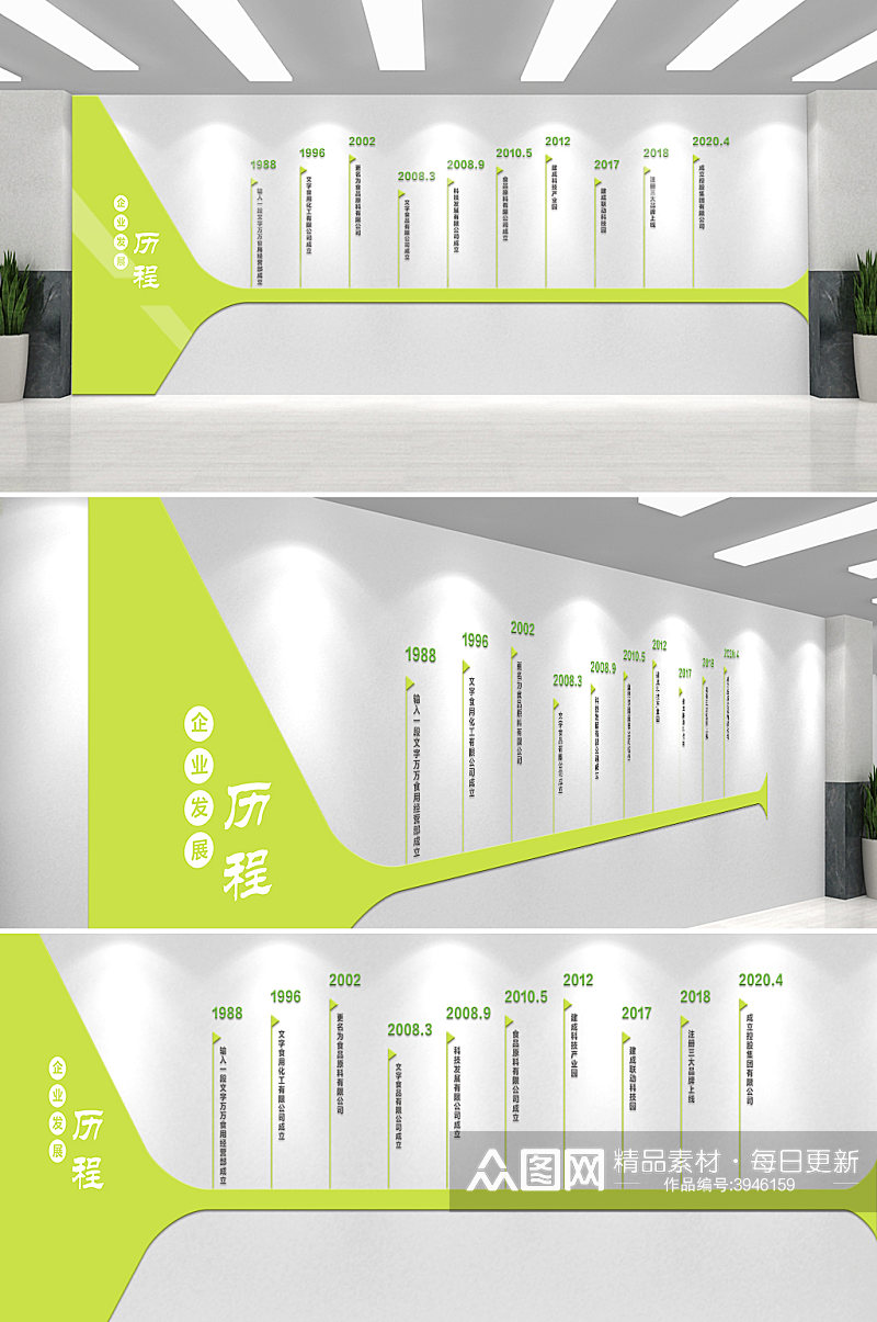 企业发展历程文化墙绿色清新素材