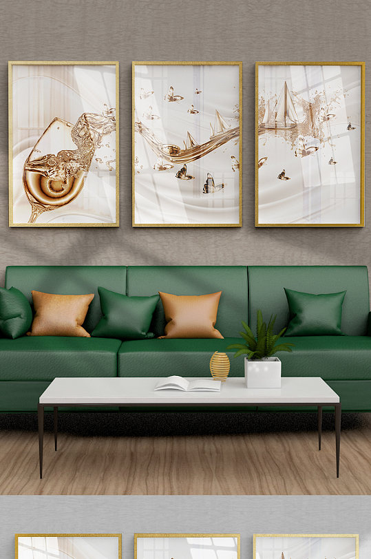 轻奢金色酒杯帆船装饰画