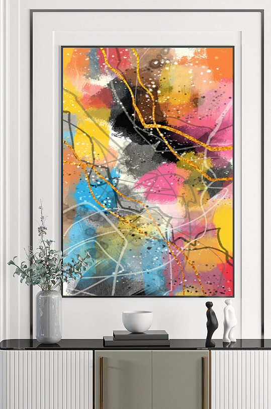 轻奢抽象颜料色彩装饰画-众图网