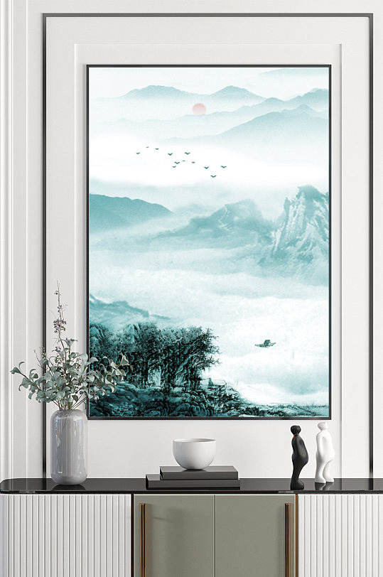 山水水墨画竖版装饰画-众图网