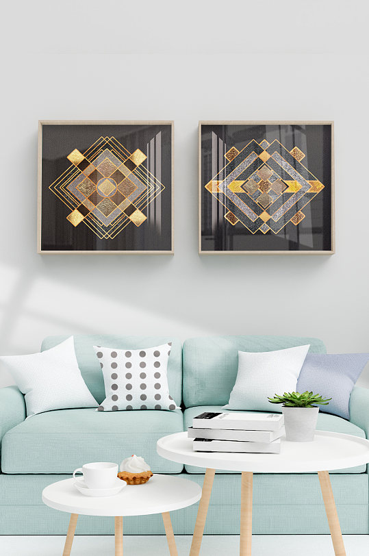 两联黑金线条几何装饰画