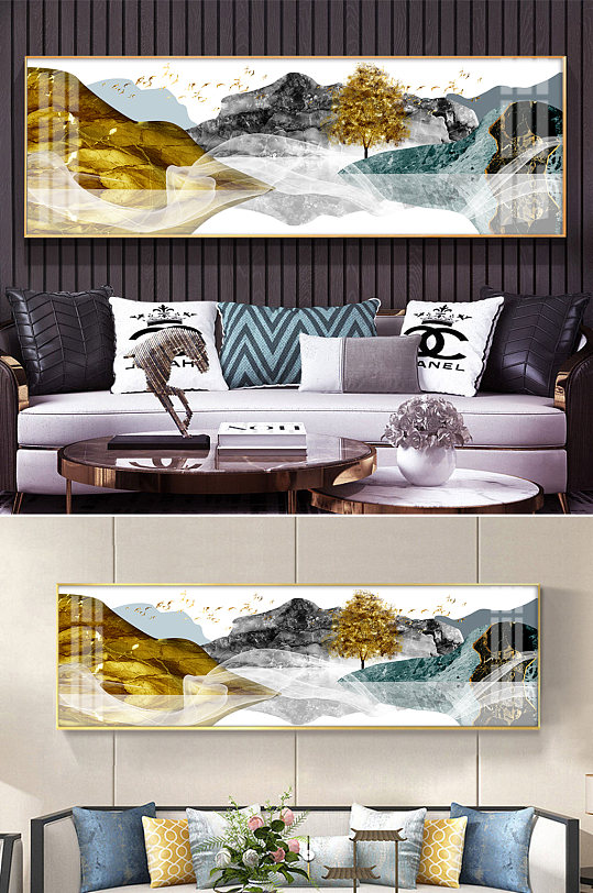 中式山水风景镜面装饰画-众图网