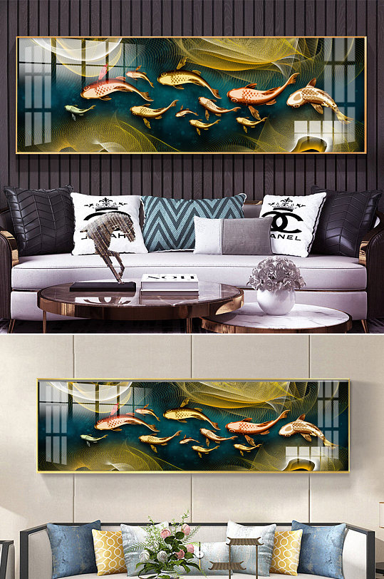 中式立体鱼群晶瓷装饰画-众图网
