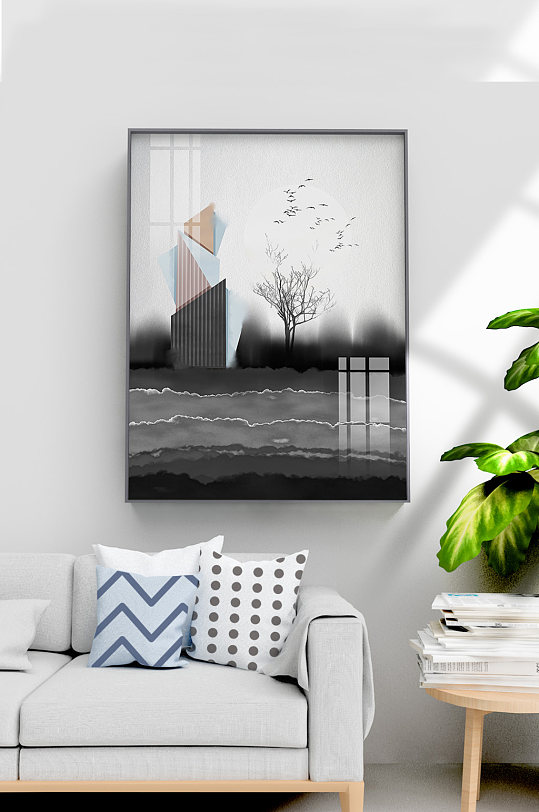 手绘抽象高级灰建筑装饰画