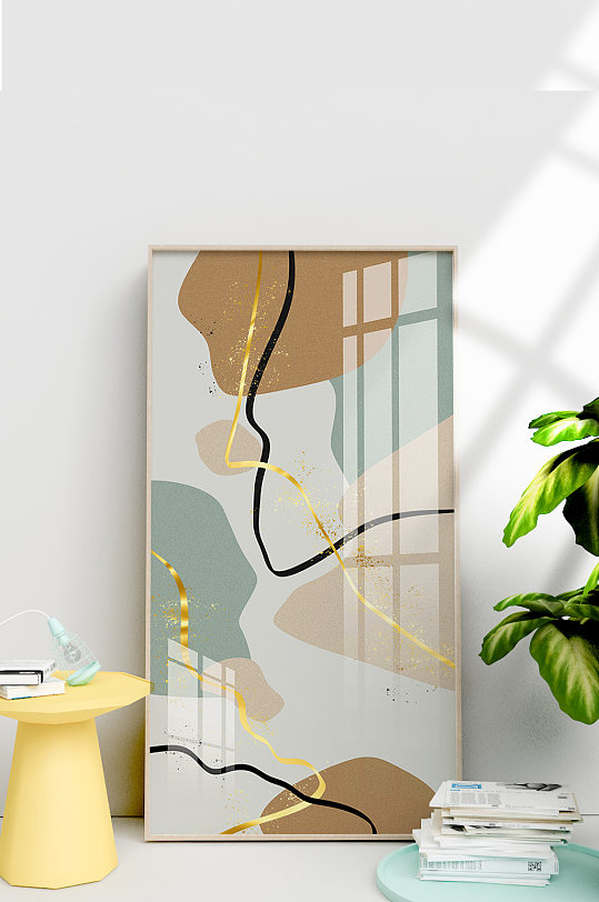 莫兰迪色色块线条装饰画