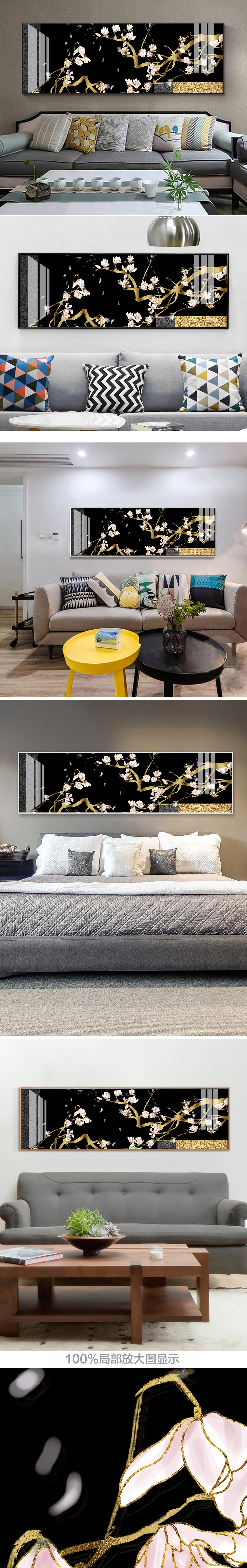中式花鸟横幅晶瓷画床头画素材