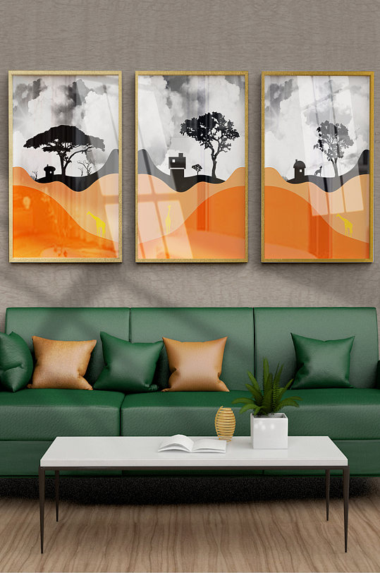 抽象几何小房子风景装饰画