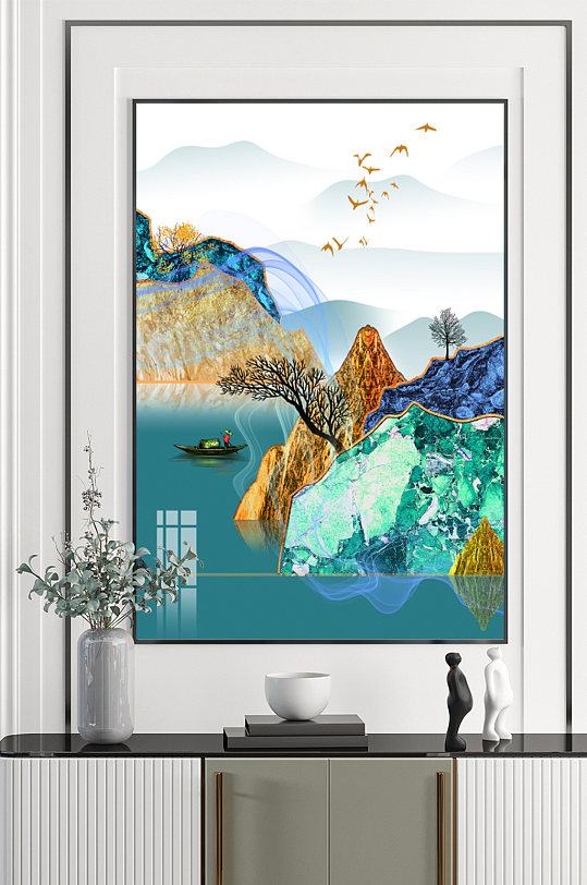 轻奢线性几何山水装饰画