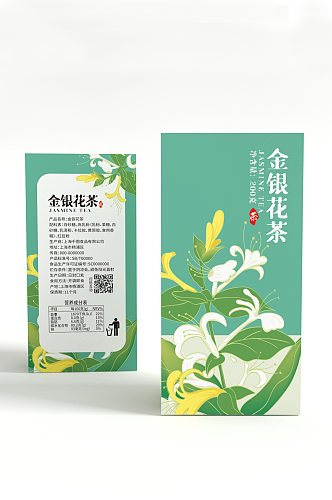 原创小清新茶手绘花茶金银花包装